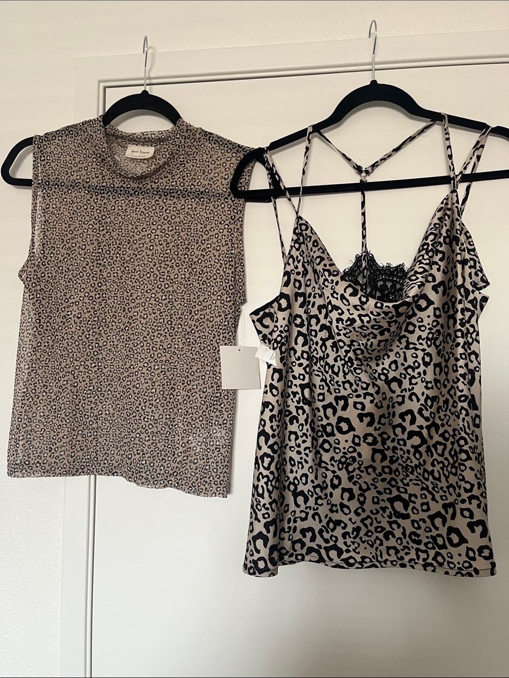 Leopard Print Satin Cami Top - Taupe/Black - Picture 1 of 7